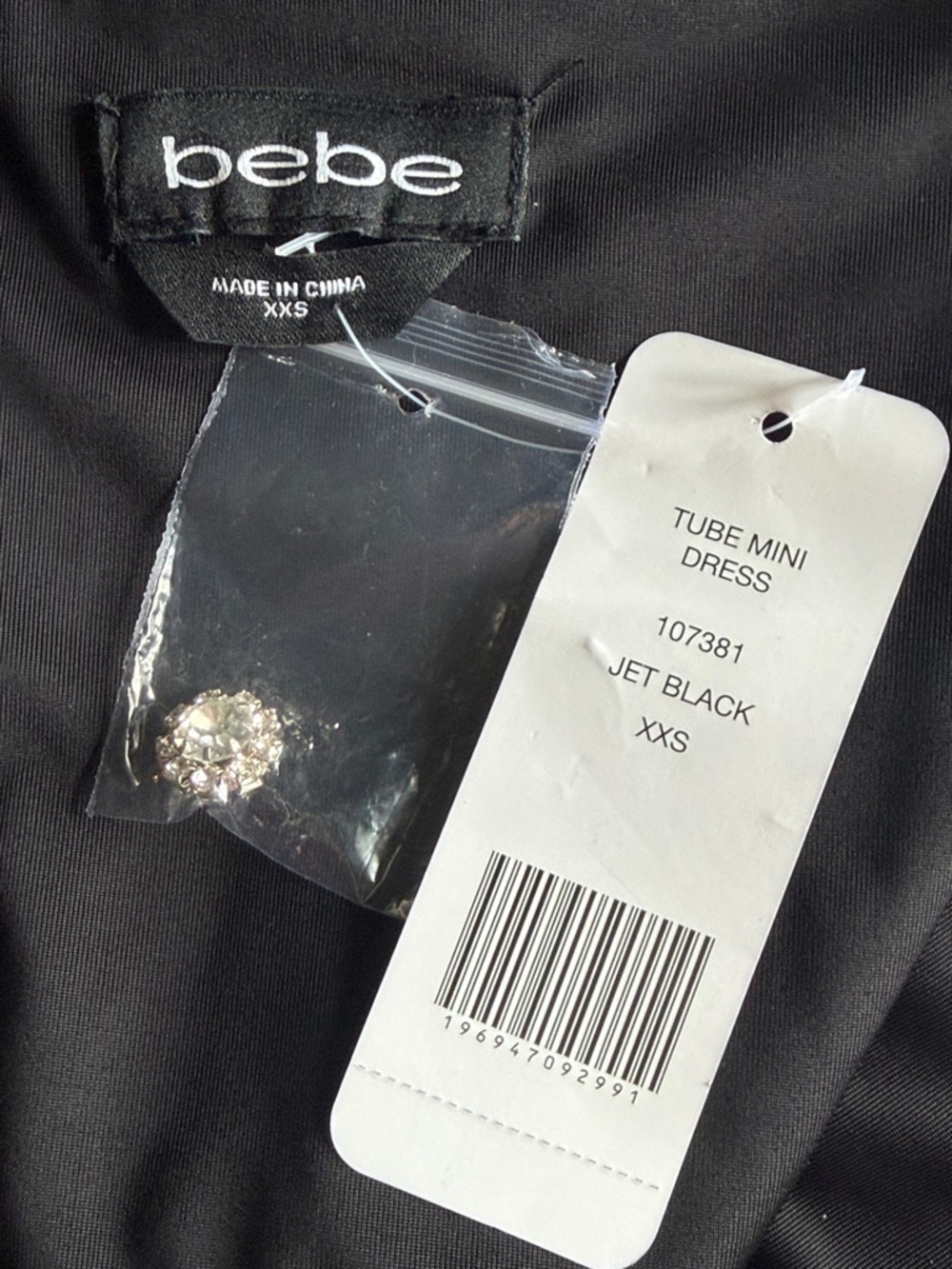 🆕 BEBE Black Tube Mini Dress Strapless Bodycon Cutouts Crystals Women’s Size XXS - Picture 16 of 16